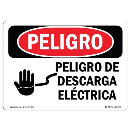 SIGNMISSION OSHA, Electrical Hazard Spanish, 24in X 18in Rigid Plastic, 24" W, 18" H, Electrical Hazard Spanish OS-DS-P-1824-LS-1196